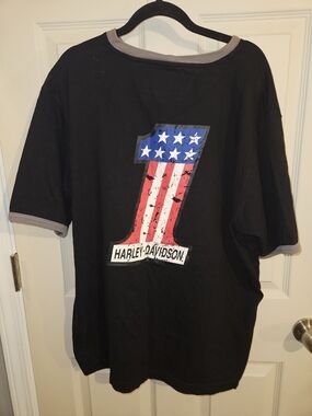 Harley-Davidson Black Tee with American Flag Number 1 Graphic
